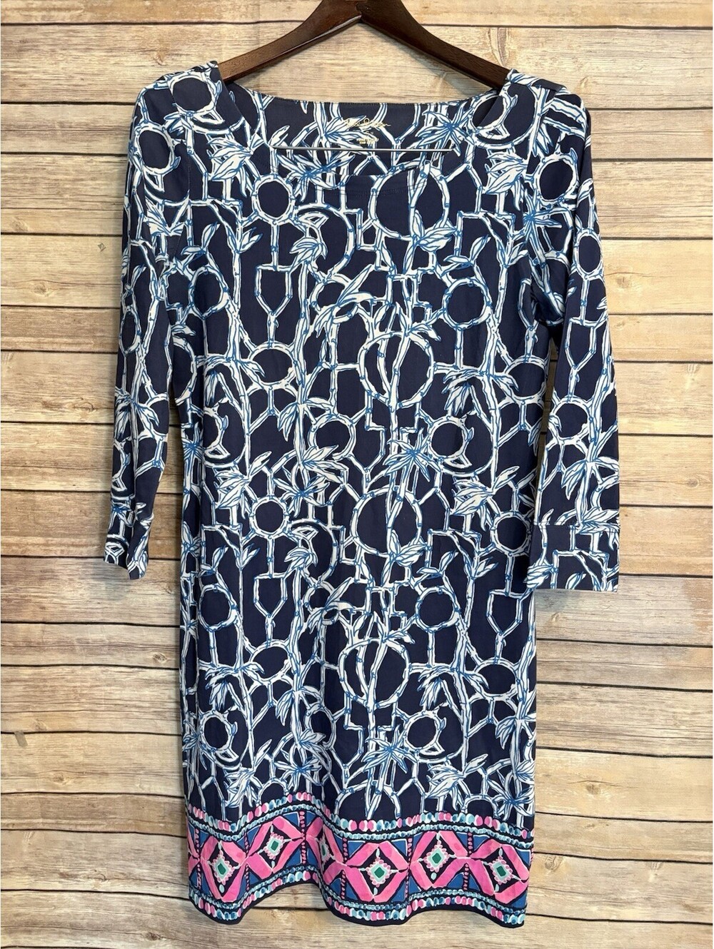 LILLY PULITZER Hollee Dress BRIGHT NAVY M BLUE 3/4 Sleeves Size Small